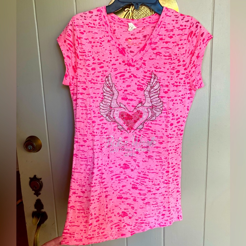 Pink rhinestone Y2K angel wings tshirt